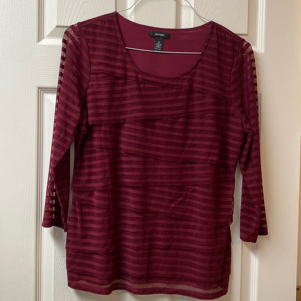 Alfani Asymetrical lines and layers Blouse in Berry Red - size M